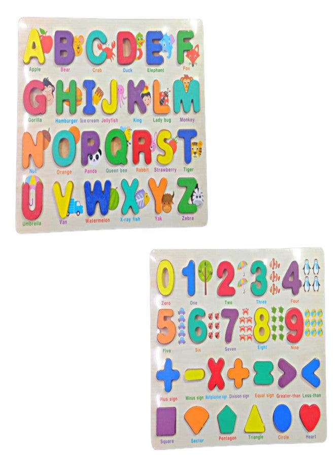 FI - FLICK IN 2 Pcs Wooden Capital Alphabet & Number Signs Puzzle for 3 Year Kids Educational Learning Tray Games Toy for Kids (Pack of 2, Multicolor) - Image 1
